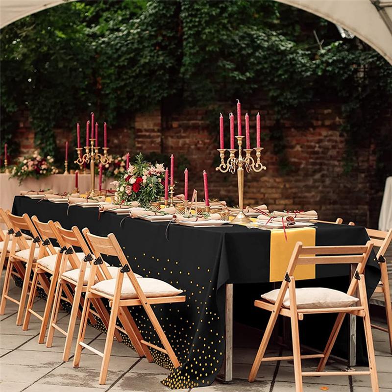 AEE4-4Pcs Disposable Plastic Tablecloths Table Runner Set Satin Table Runner For Wedding Birthday Party Decorations