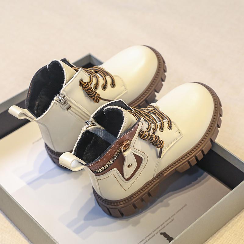 Boy's Winter Boots Fashionable Plush Warm and Casual High Top Cotton Boots Mid-Top Boots Fashion Black Boots