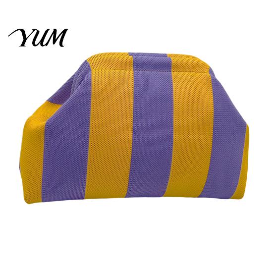 Large Capacity Cosmetic Pouch Woven Striped Clutch Purse for Woman, Pouch, Portable Knit Dumpling Bag, Kiss Lock Handbag Evening, Party