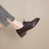 Weiches Leder Schnürung Braun Britischer Stil Tragen Oberbekleidung College Stil Kleine Lederschuhe Damen Niedrig Riesig Gut Einzelne Schuhe Vielseitig Dicker Absatz