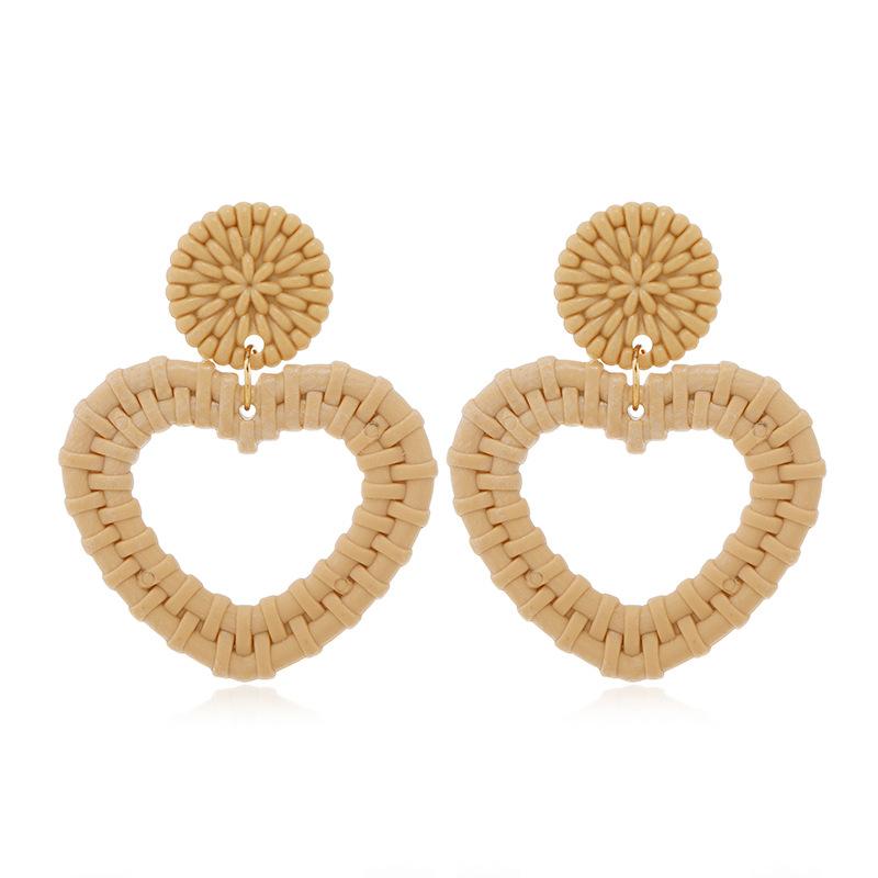 

Handmade Geometric Heart Round Star Wooden Rattan Wicker Straw Drop Earrings for Women Vintage Bohemian DIY Fashion Jewelry A10