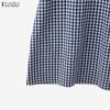 ZANZEA Women Plaid Print Casual Round Neck 3/4 Sleeve Loose Dress