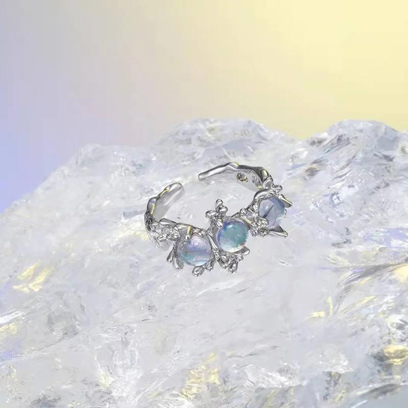 1 Pcs Inlaid Moonstone Neutral Open Cold Wind Men And Women Light Luxury Texture Design Ins Index Finger Ring