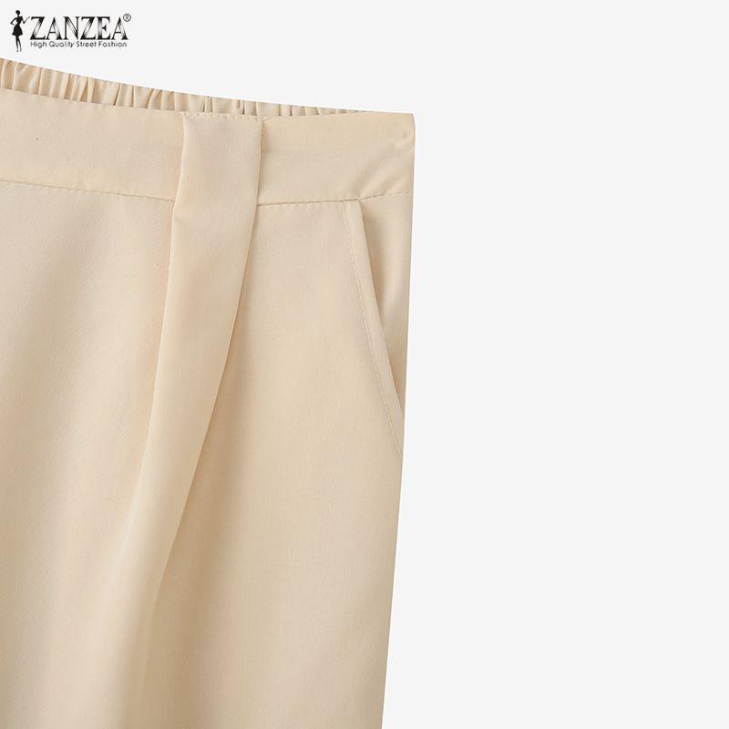 ZANZEA Women Casual Elastic Waist Loose Casual Wide Leg Pants