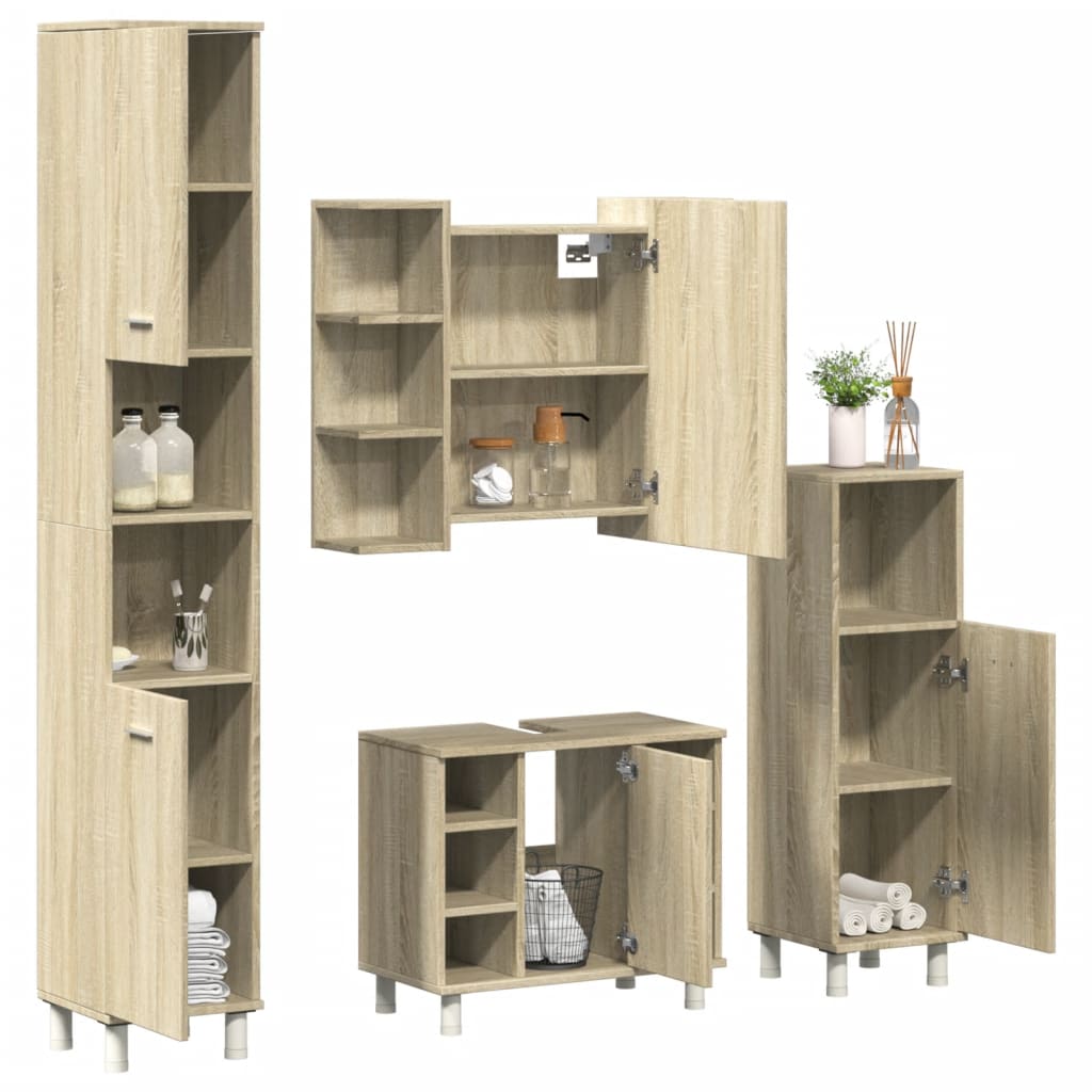 4 piece bathroom furniture set in Sonoma oak wood based material