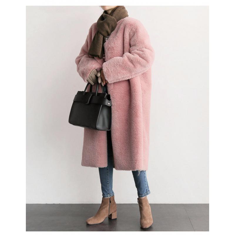 Winter new imitation leather coat women's medium and long imitation Rex rabbit hair jacket, thin imitation mink large size wool sweater