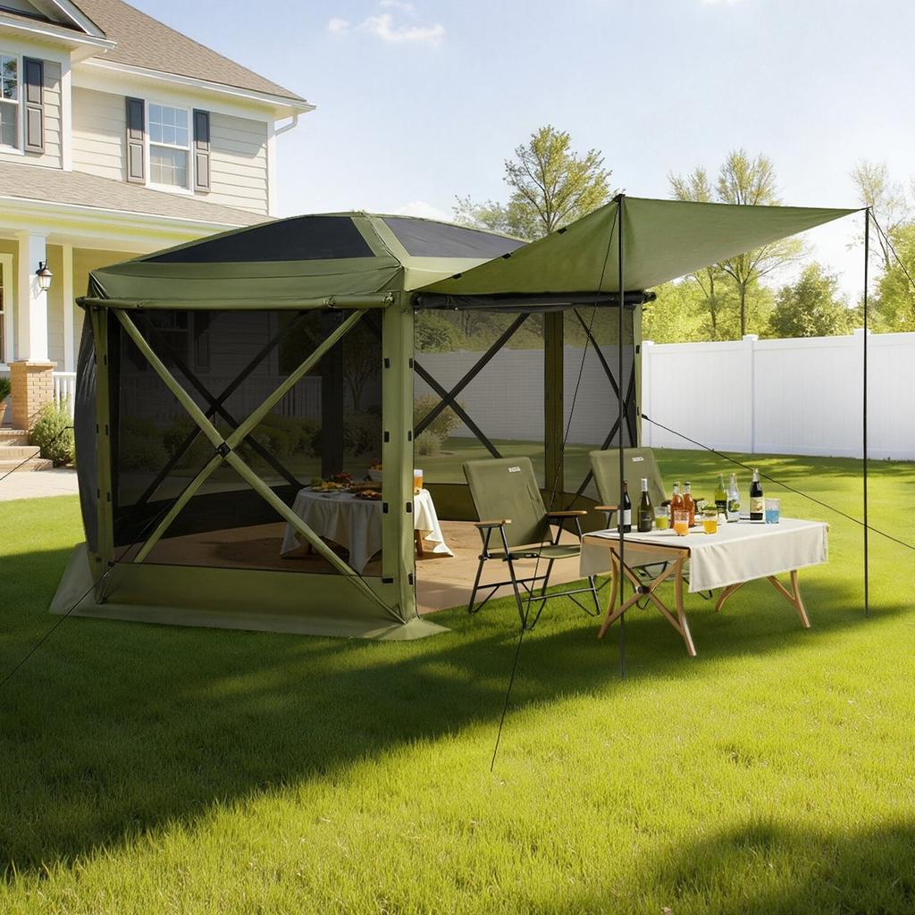 Pop up Gazebo Screen Tent, 3x3 m Large 6-Sided Camping Canopy Tent with Removable Top & Carry Bag, Quick-Set & Bite-Proof, Screen House Sun Shelter