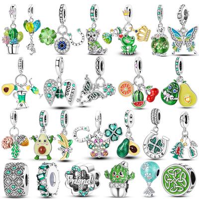 Green Series Tree Cactus Avocado Pendant Diy Charm Copper Beads Fit Original Bangle Charms Bracelet Women Jewelry