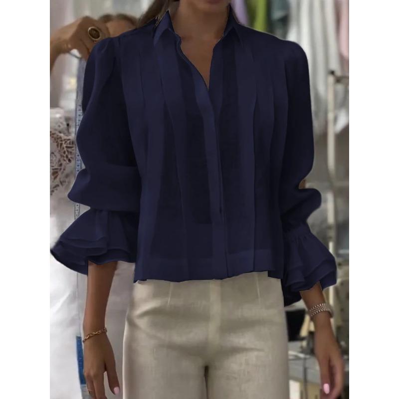GMXIA Kadın Moda Günlük Sonbahar Kış Uzun Kollu POLO Yaka Bluzlar & Gömlekler