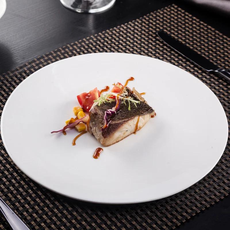 White Ceramic Steak Plate Sushi Cake Dessert Flat Characteristic Hotel Restaurant Dinner Round Western Food