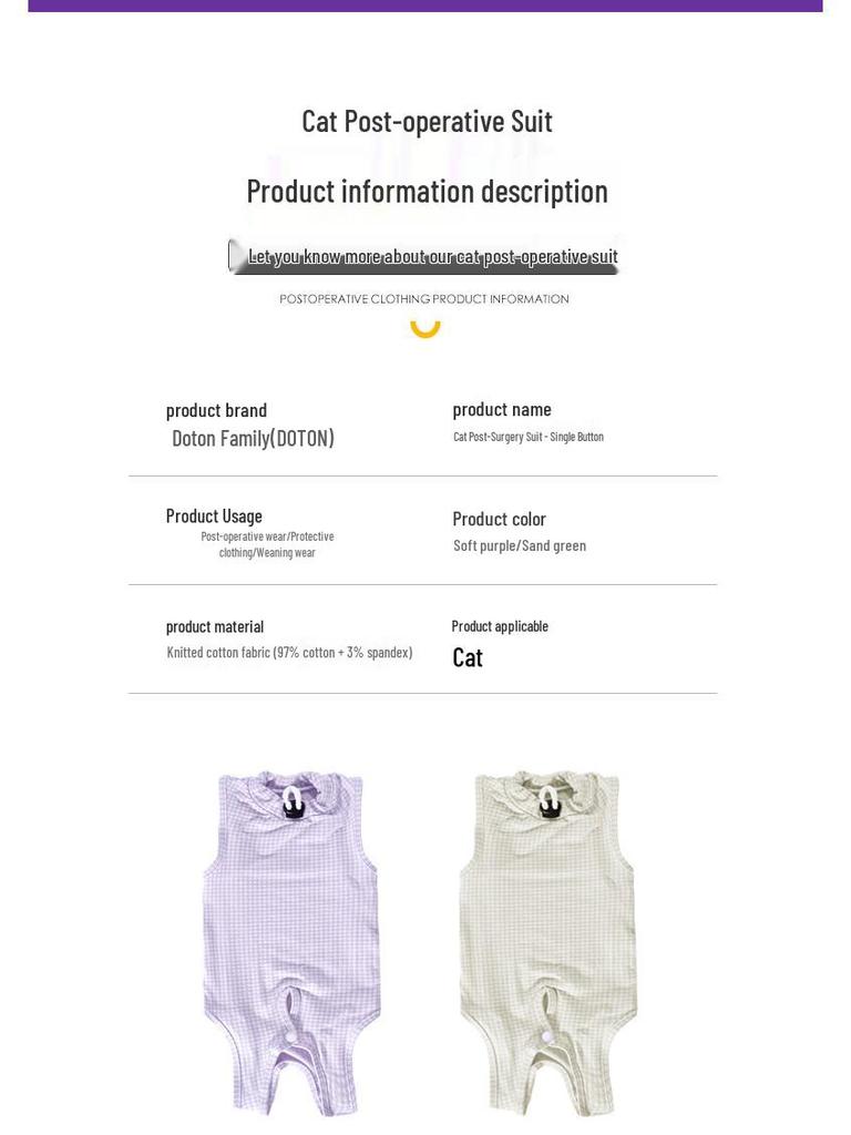 Atmungsaktiver Haustieranzug nach der Sterilisation - Einfaches An- und Ausziehen, Anti-Leck-Entwöhnungskleidung für Katzen