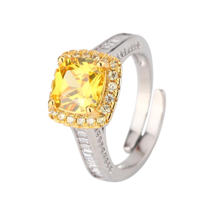 Square Colored Zircon Ring Cross-border Exaggerated Personality Pink Zirconia Golden Jewelry