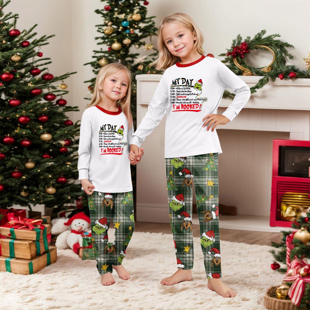 Christmas Print Cute Family Set Pajamas, Home Clothes, Family Set Long Sleeve Top Pants Set