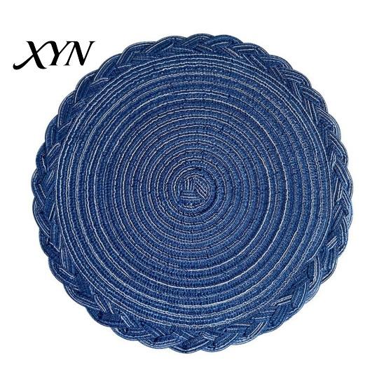 Woven Placemat 12 Inch Round Placemats, Polyester Braided Place Mats, Thermal Insulation Washable Heat Resistant Circle Dining Table Mats for Kitchen