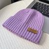 Coarse thread knitted hat children autumn and winter leather label letter wool hat big head circumference warm ear protection cold hat men