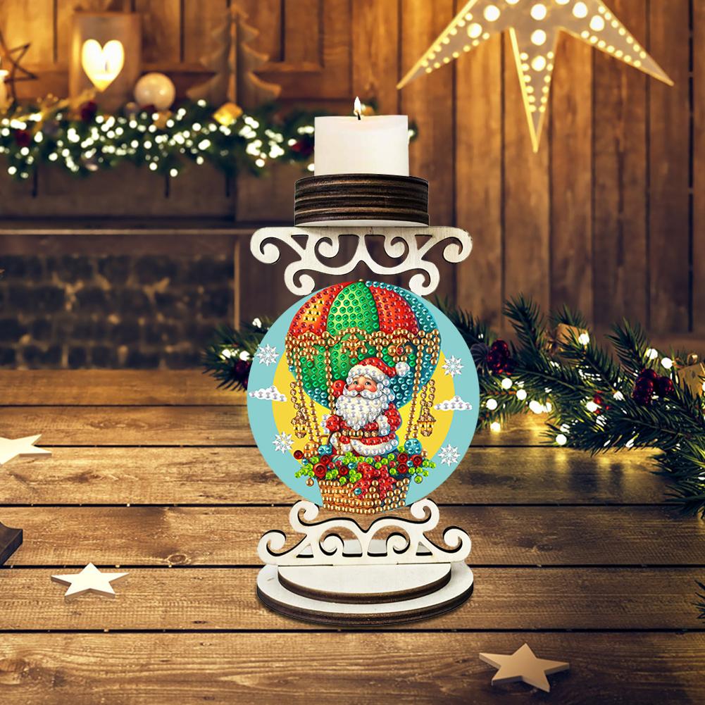 Wooden Special Shaped Christmas Mosaic Rhinestone Drawing Candlestick Decor Desktop Diamond Art Candle Holder for Home Office