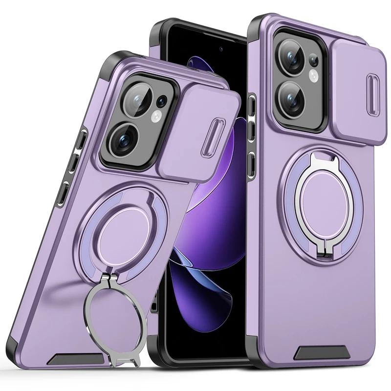 Armor Shockproof Magnetic Ring Stand Holder Case For OPPO Reno 13 13F 13 F Reno13 Pro 5G Slide Lens Protect Cover