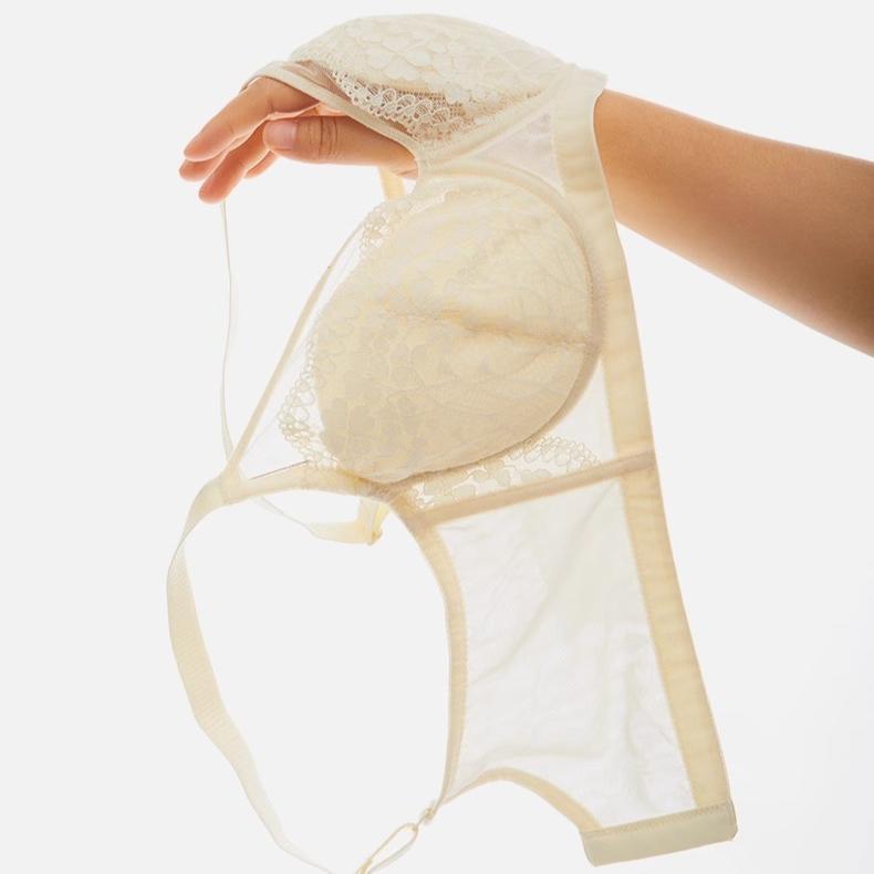 Lingerie Women's Full-cup Summer Bra with Soft Steel Rims for Breast Retraction and Anti-sagging Lace French Thin Bra