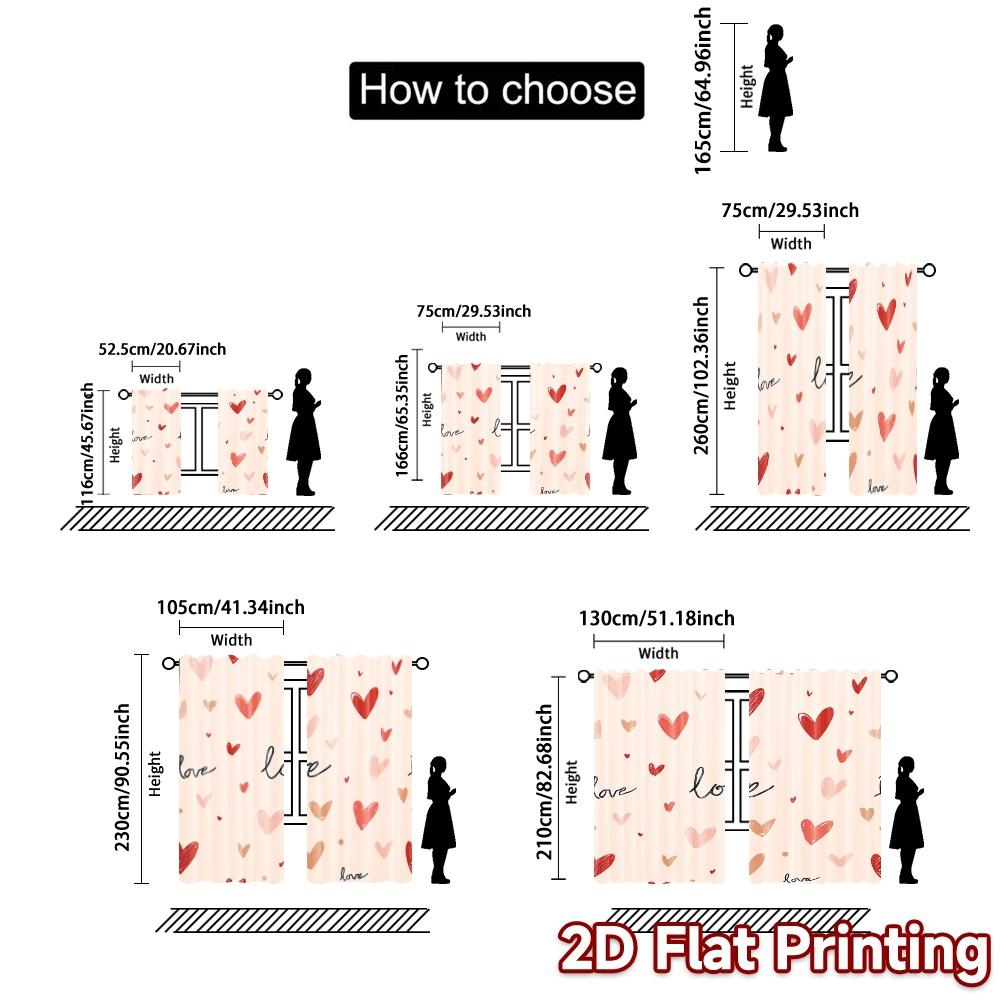 Set Of 2 Flat Printing Jit Curtains Without Rod Heartfelt Harmony Popular Curtain Cloth Durable Polyester Fabric