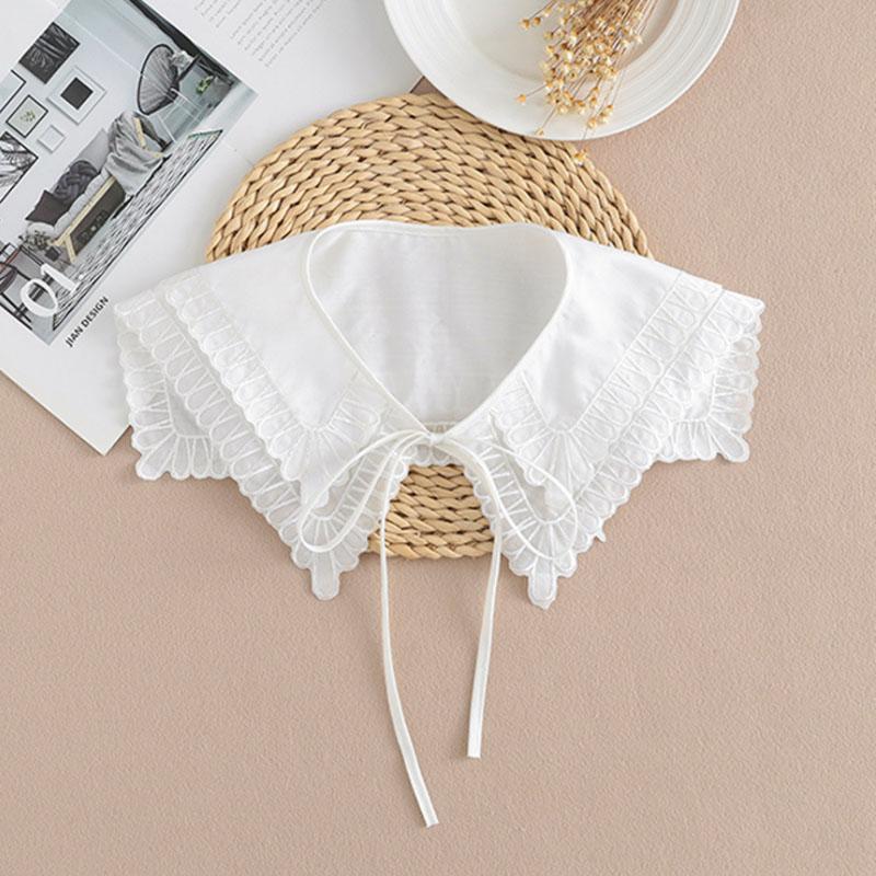 Lace Fake Collar Women Detachable Collars For Women False Collar Embroidery Floral Lolita Lapel Half Shirt Shawl Wrap Decoration