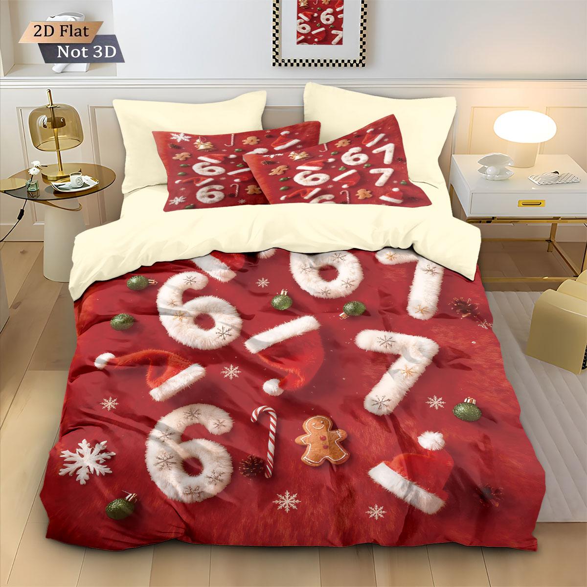 

3Pcs Merry Christmas 67 Element Red Printed Down Duvet Cover Set Multi Size Bedding Decoration Machine Washable 135x200cm-EU-Single&set