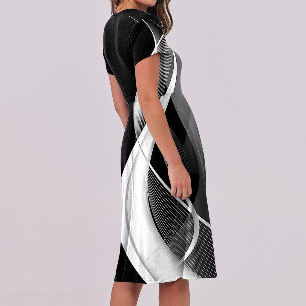 Women's Summer Casual Print V-Neck Short Sleeve Dress With Pockets