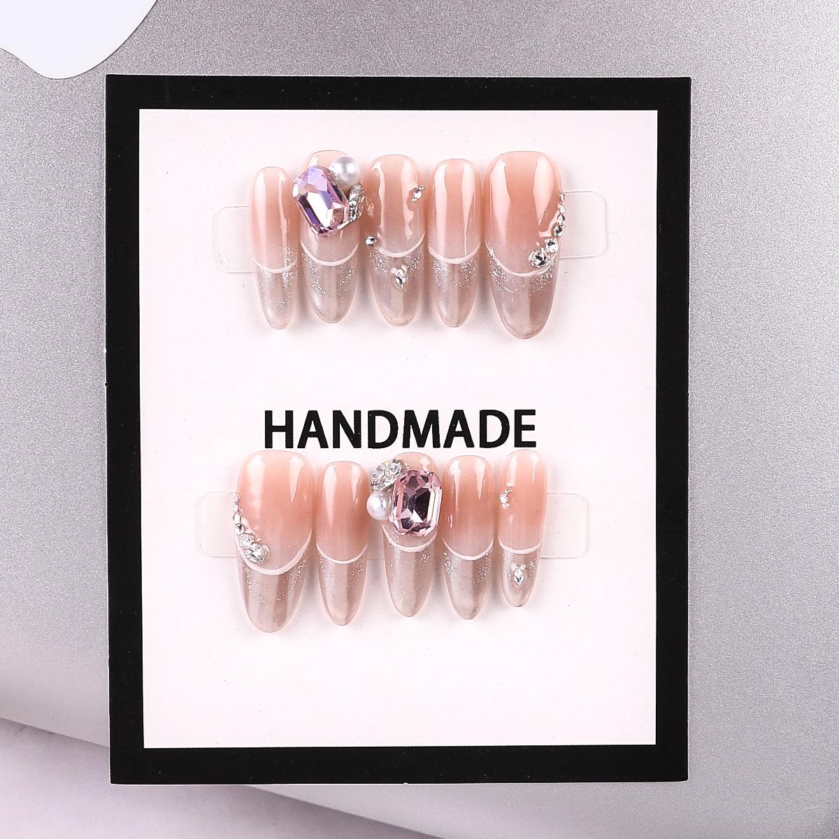 

Handmade European & American Cat Eye Rhinestone Oval French Nail Pieces S with 5-Piece Tool Set