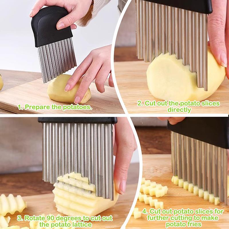 Potato Cutter Slicer Stainless Steel French Fry Cutter Knife Vegetable Slicer Crinkle Wavy Potato Chips Maker Kitchen Gadget