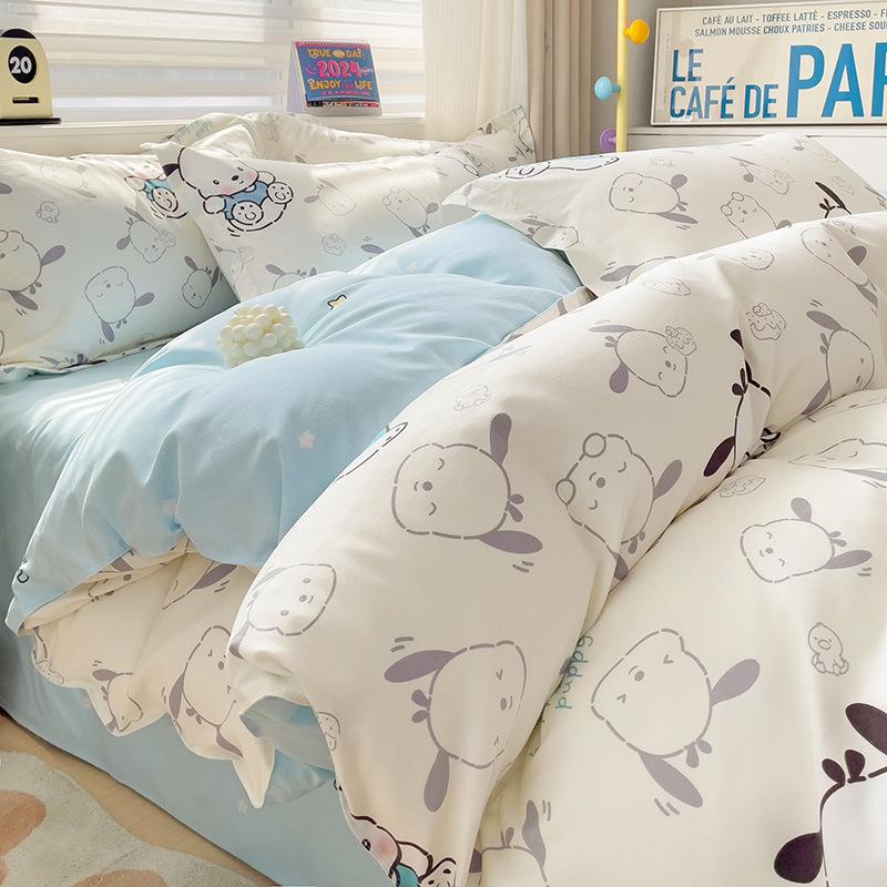 Class A Maternal And Infant Grade Small Fresh Pure Abraded Four-Piece Set Skin-Friendly Bed Sheet Washed Cotton Quilt Cover Student Dormitory 3Pcs Set