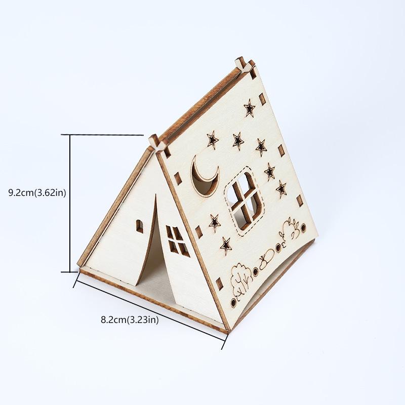 4pcs Christmas Decorative Wooden Triangular Tent Houses, for Holiday Decoration, Desktop Ornaments, Party Setups, Home Decor, and Holiday Gifts