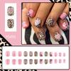 24 Pcs False Nail with Rhinestones Valentines Day Press On Nail Leopard Heart Acrylic Nail Full Cover Stick On Nail