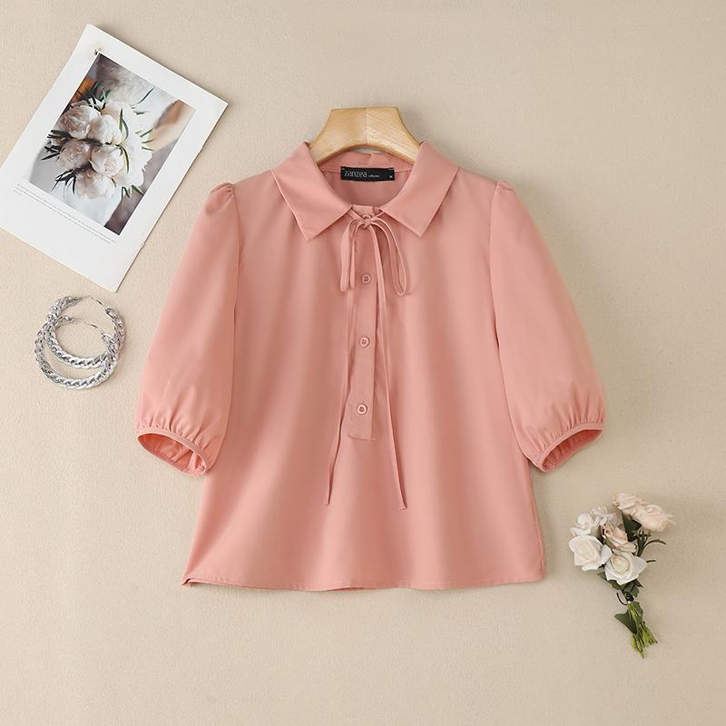 ZANZEA Women Casual Turn Down Collar Summer Short Sleeve Blouse