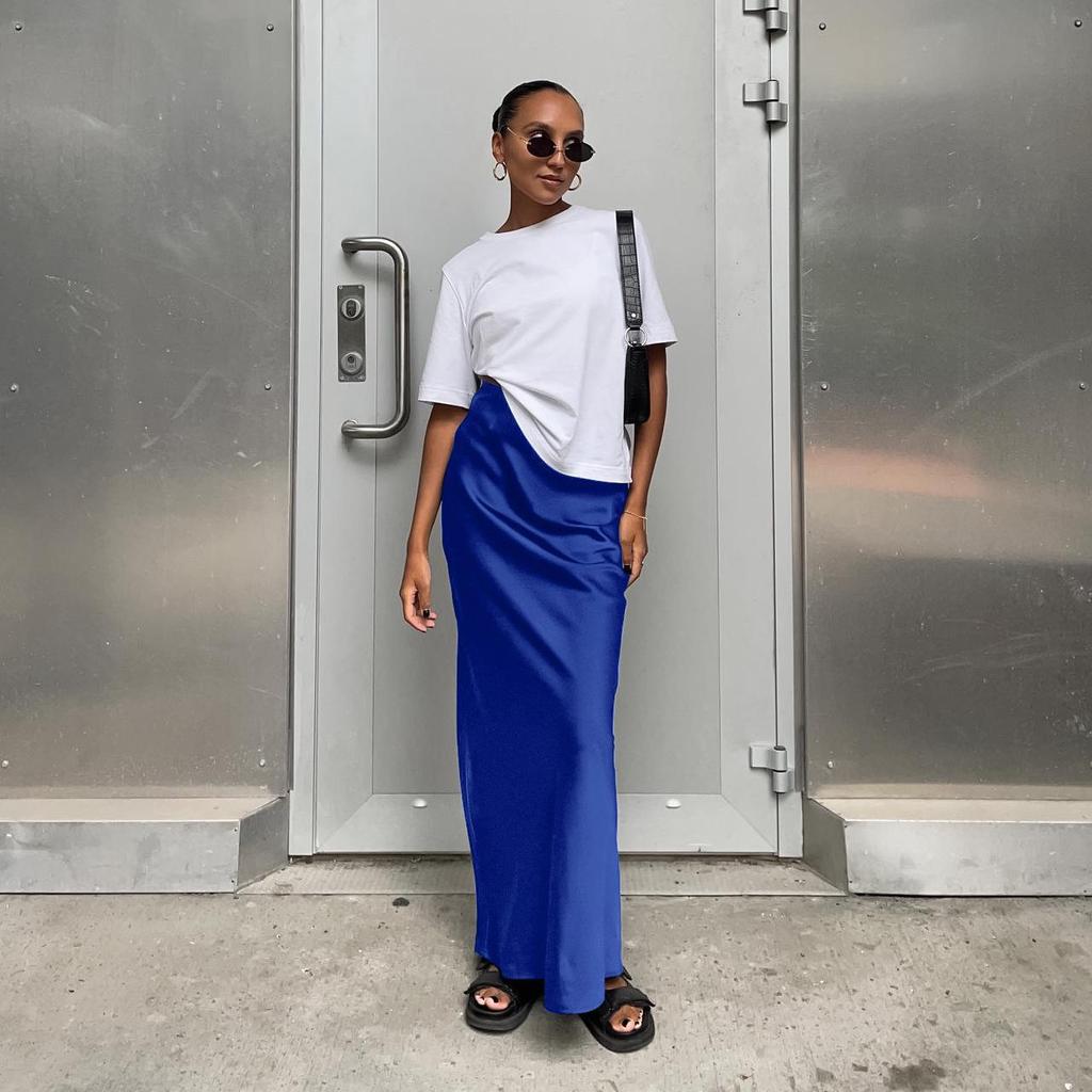 2024 Spring/Summer Women's High Waist Midi Fishtail Skirt - Solid Color, European & American Style, French Commute Skirt.