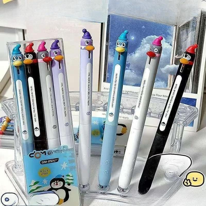 12Pcs Cute Cartoon Penguin Ballpoint Pen 0.5mm Quick Drying Black Gel Pen Creative Writing Pen Student School Office Supplies