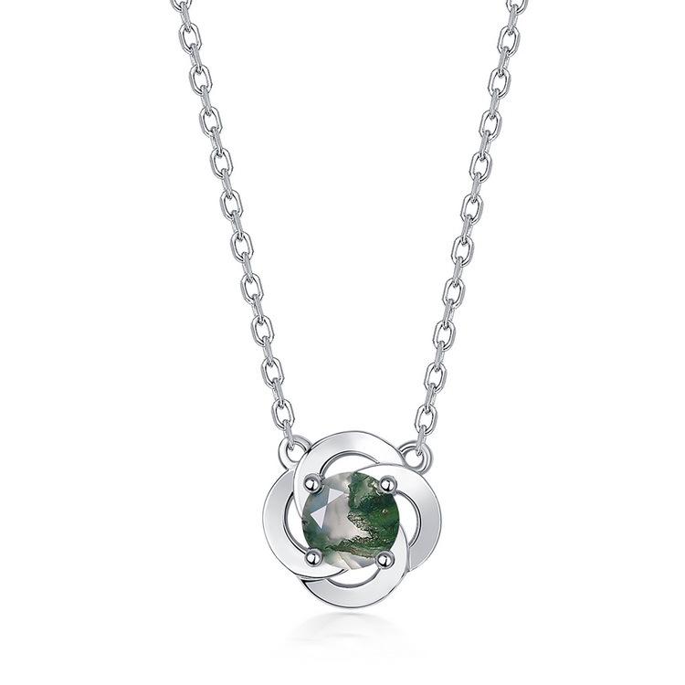 Women's Four-Leaf Clover Necklace, 925 Silver with Natural Red Garnet Choker Jewelry