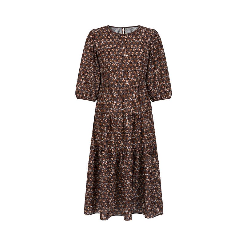 Annacau Elegant Geometric Print Chiffon Midi Dress