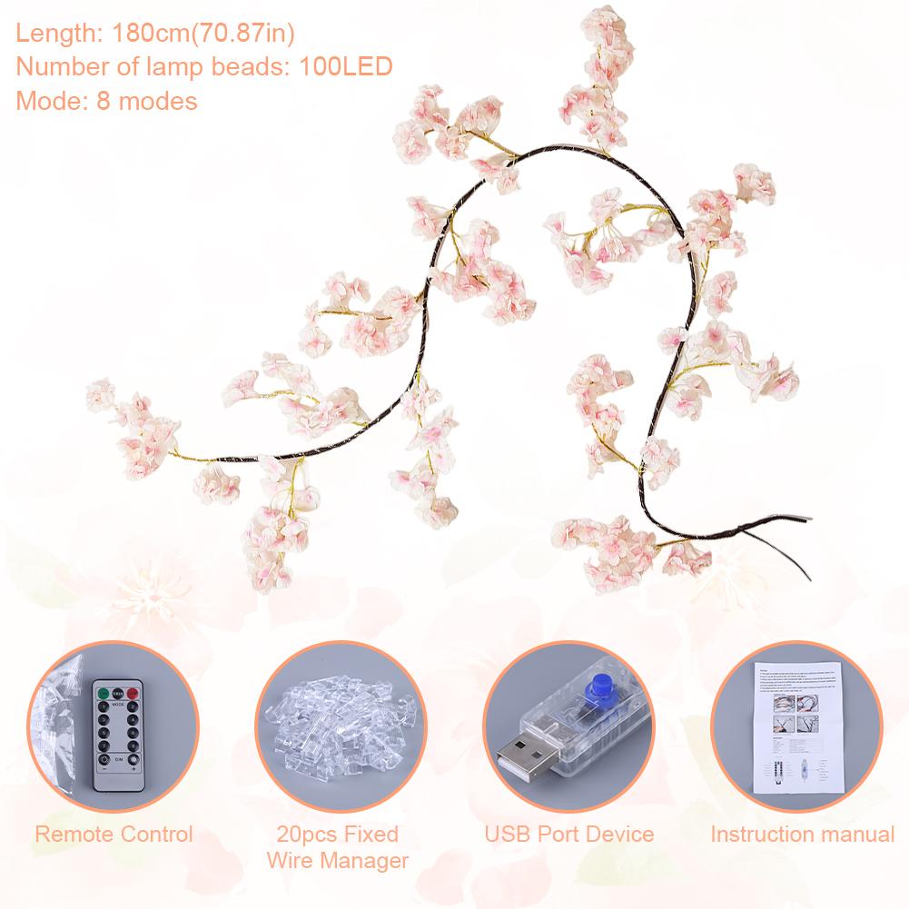 1.8M Hanging Faux Pink Flower Decor with Remote with 100 LED String Lights Cherry Blossom Flower Garland for Wedding Party Decor