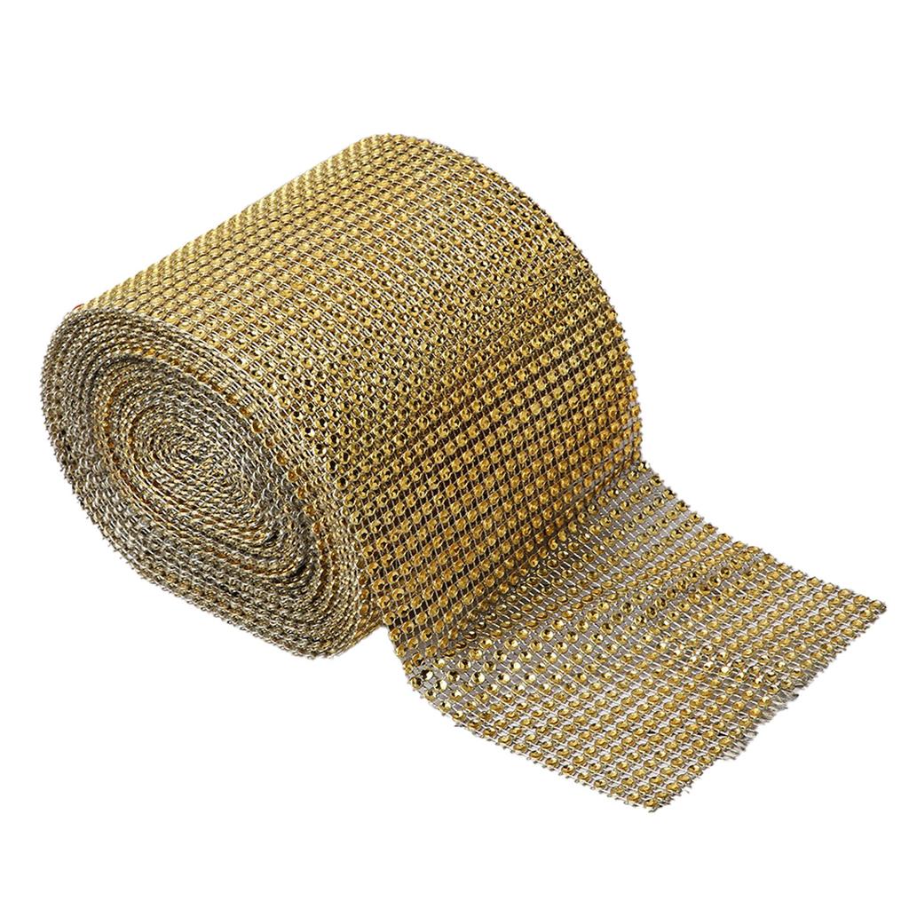 9m 24 Reihen Galvanik Kunststoff Künstliche Strass Band Mesh Hochzeit Kleidung DekorationGold