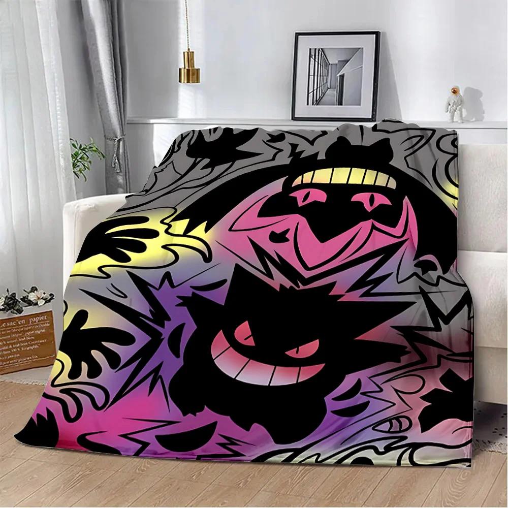 Anime Pokemon Gengar HD Cartoon Printed Blanket Picnic Blankets Warm Blanket Soft and Comfortable Blanket Home Travel Birthday