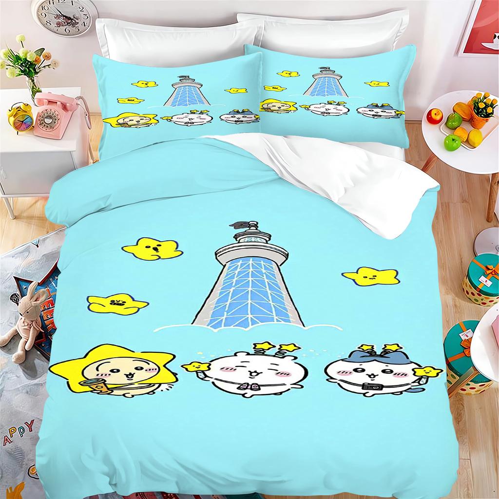 Quilt Duvet Miniso-Collaboration Bedding Set Chiikawa Xiaoba Giy Usachi Children'S 3-Piece Badroom Children Birthday Gifts