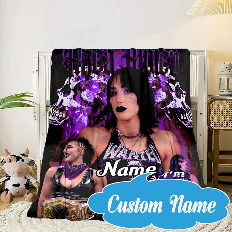 Custom Name Dark Beauty Rhea Ripley Blanket bed sofa Blanket Flannel Blanket for Camping, Hiking, Picnic Essentials,gift for Fan family