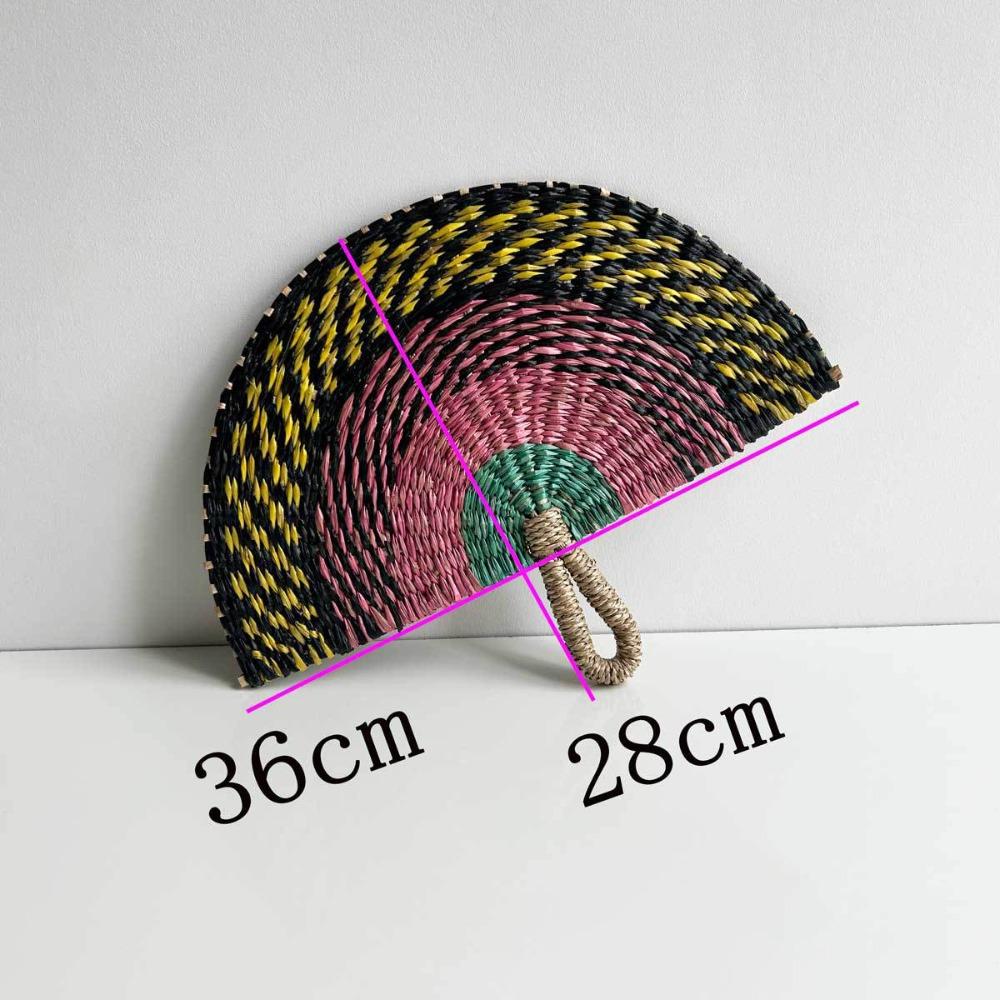 Semicircular Straw Fan Handmade Cooling Fan Natural Grass Woven Fan Home Decor A