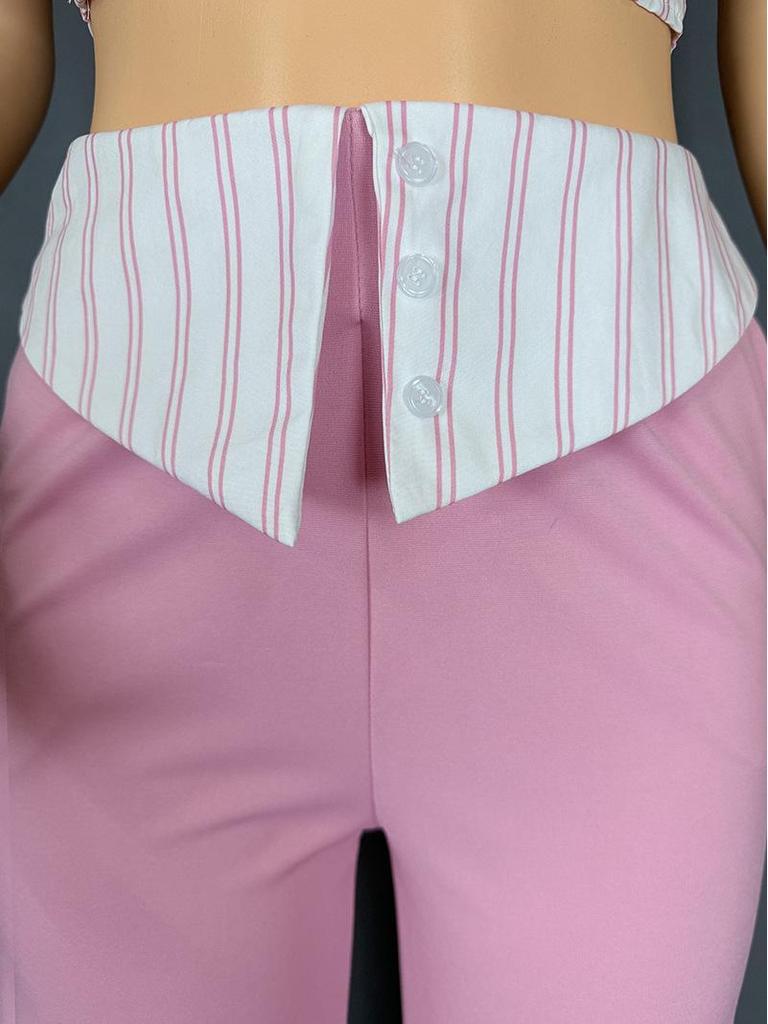 European-American Design Women's Striped Floral Tube Top & Straight-Leg Pants Set