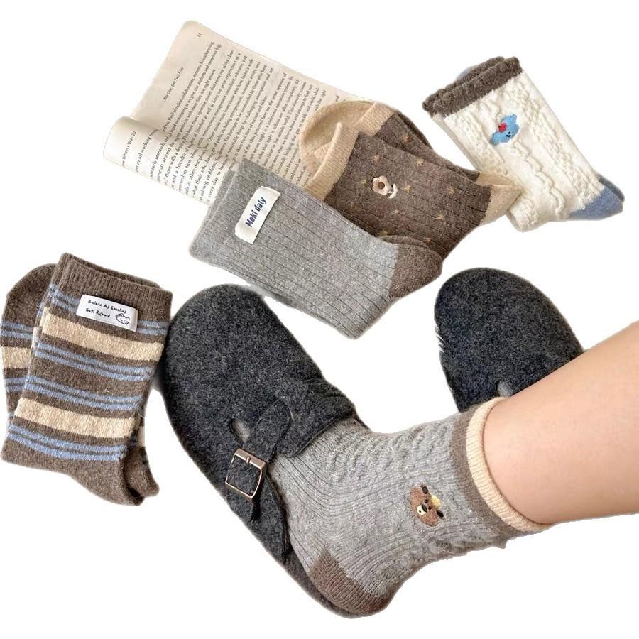 Wool Socks Medium Socks Thickened Warm Wool Socks Cute Cartoon Long Socks Socks