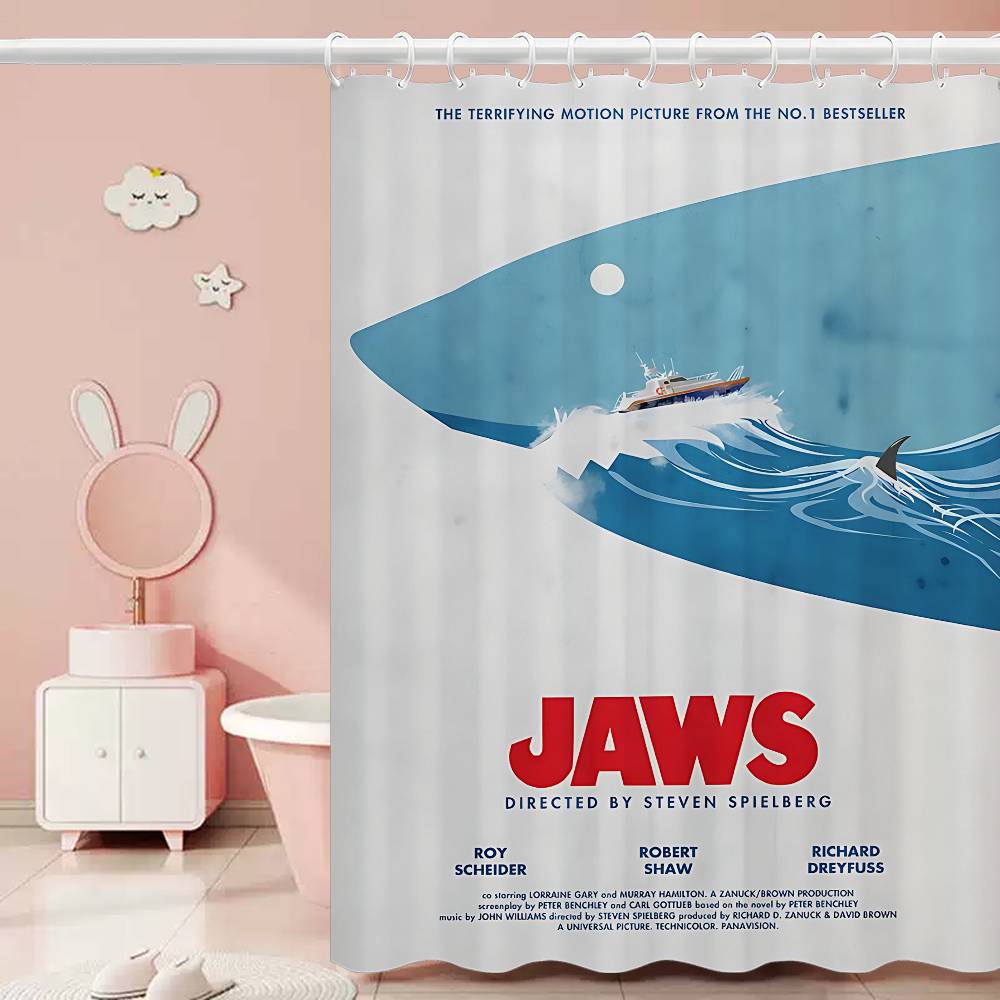 J-JAWS Movie 1pc Pattern Shower Curtain Plus Hooks Waterproof Machine Washable Polyester Fabric Abstract
