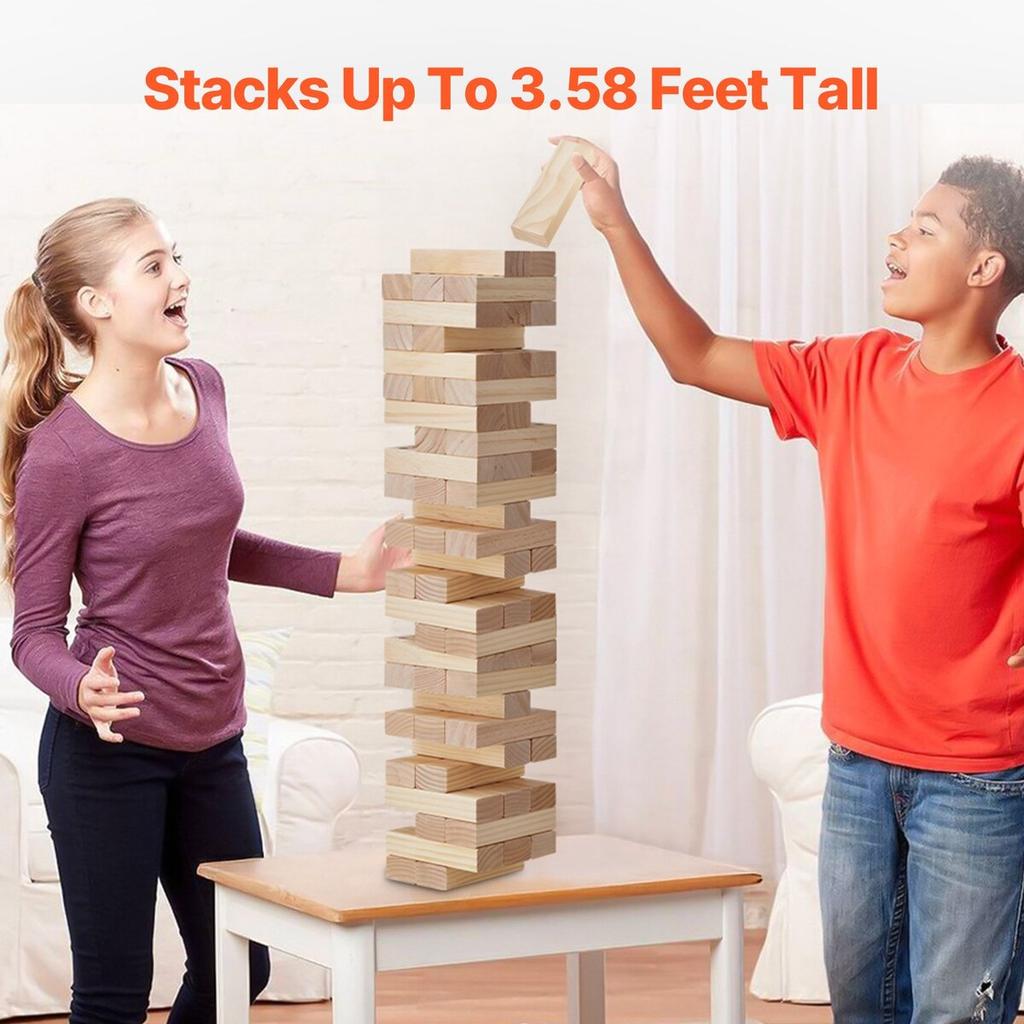 Tumbling Timber Toy, 54 Blocks Large Tumble Tower Blocks Game, Pine Wood Tumbling Tower Game with Carry Bag and Scoreboard, Wooden Stacking Game,