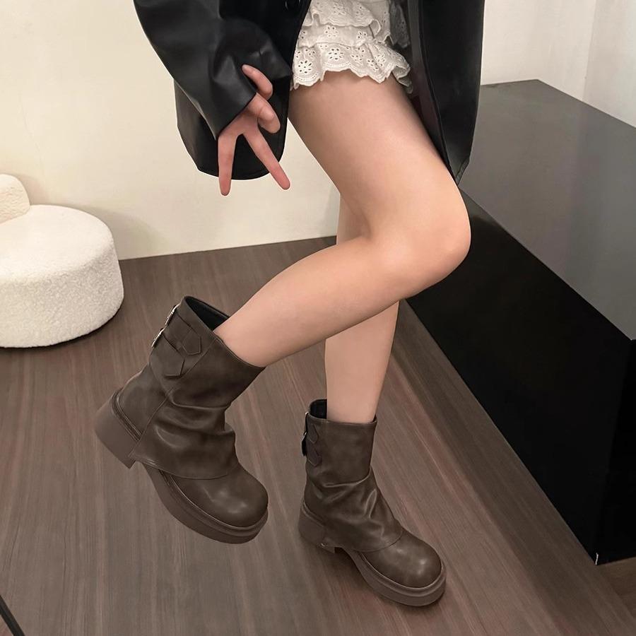 British street babes trend pleated sleeve stacked pants tube boots 2025 new drag cool muffin platform fashion boots