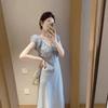 Dress women's summer new high-end sense super good-looking Platycodon wind floral long skirt waist and thin