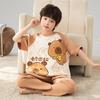 100% Cotton Kids Pajama Set Boys Girls Lightweight Cartoon Print Round Neck Sleepwear Home Outfit