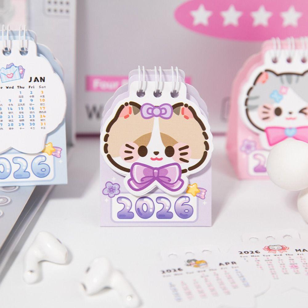 Cartoon Cat 2026 Desk Calendar Portable Schedule Planner Cute Daily Planner  Desktop Ornaments